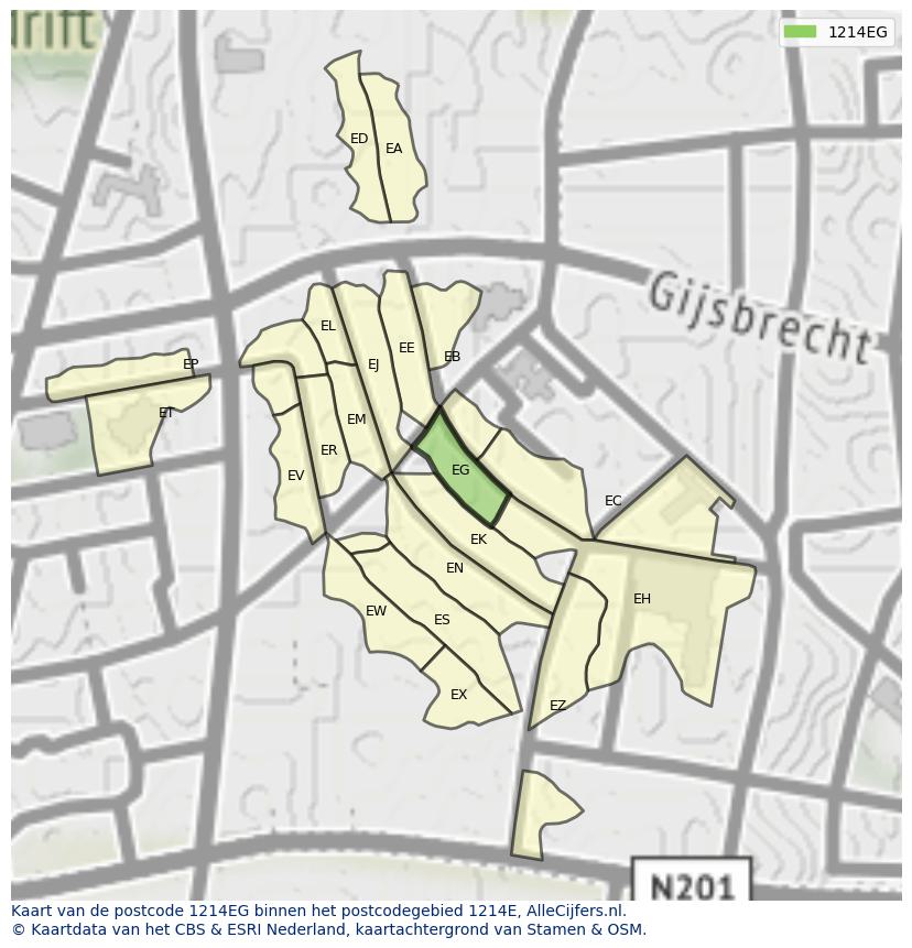 Afbeelding van het postcodegebied 1214 EG op de kaart.
