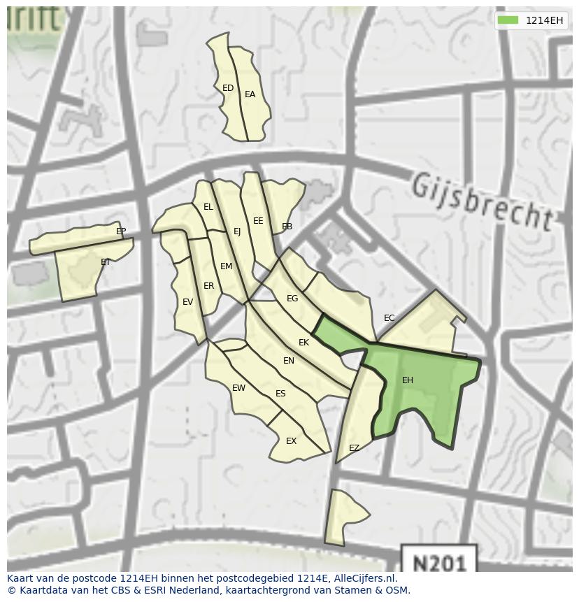 Afbeelding van het postcodegebied 1214 EH op de kaart.