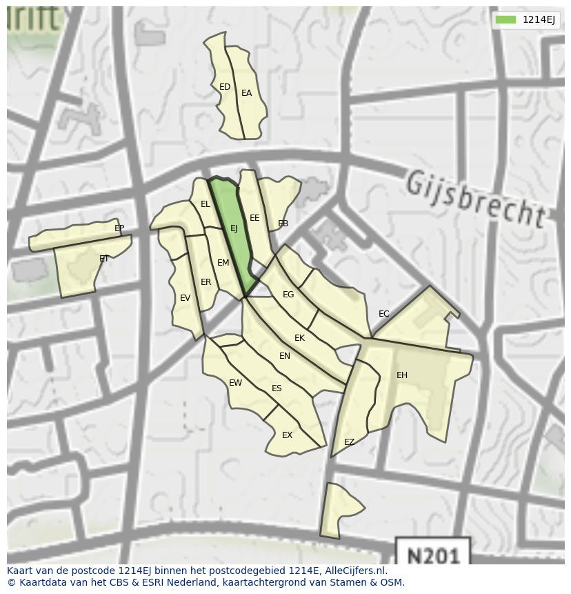 Afbeelding van het postcodegebied 1214 EJ op de kaart.