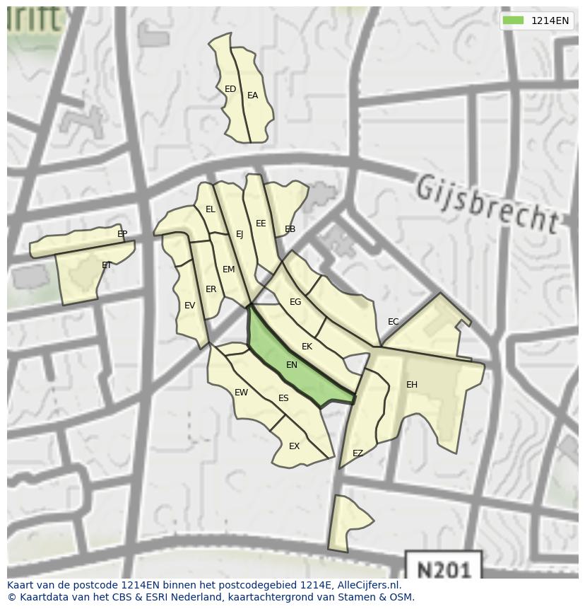 Afbeelding van het postcodegebied 1214 EN op de kaart.