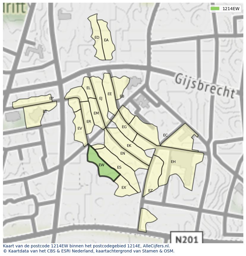 Afbeelding van het postcodegebied 1214 EW op de kaart.