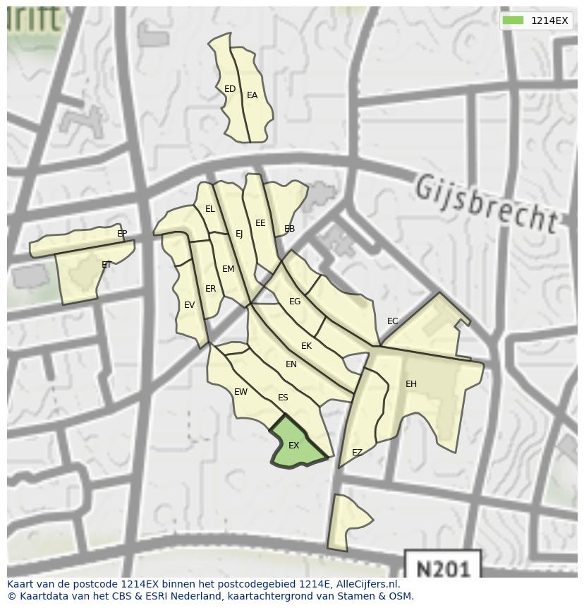 Afbeelding van het postcodegebied 1214 EX op de kaart.