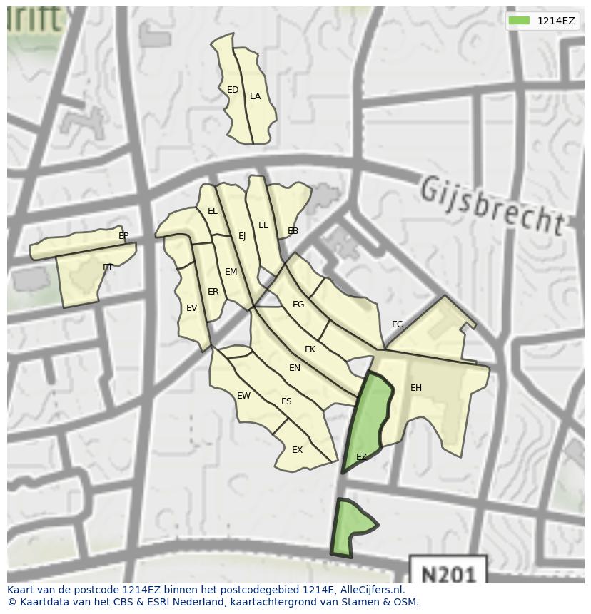 Afbeelding van het postcodegebied 1214 EZ op de kaart.