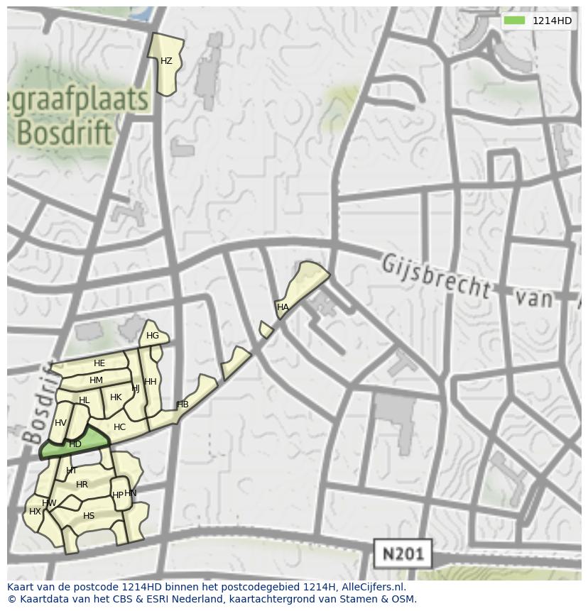 Afbeelding van het postcodegebied 1214 HD op de kaart.