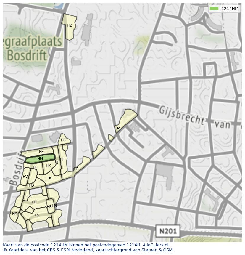 Afbeelding van het postcodegebied 1214 HM op de kaart.
