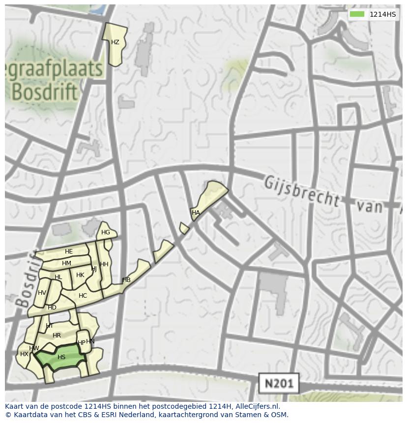 Afbeelding van het postcodegebied 1214 HS op de kaart.
