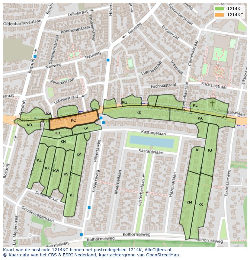 Afbeelding van het postcodegebied 1214 KC op de kaart.