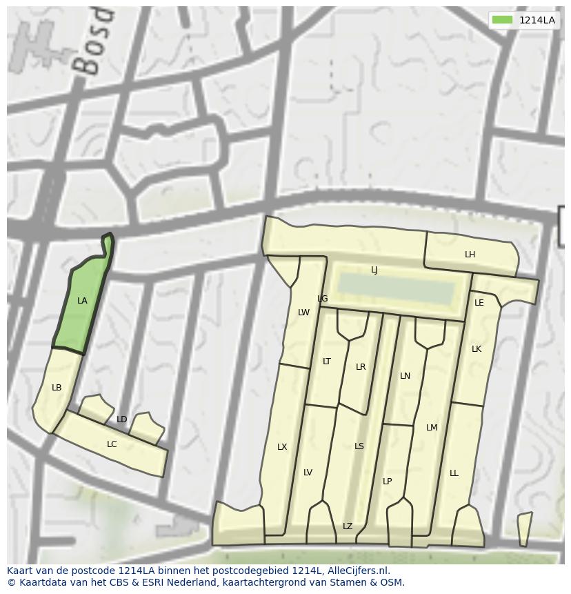 Afbeelding van het postcodegebied 1214 LA op de kaart.