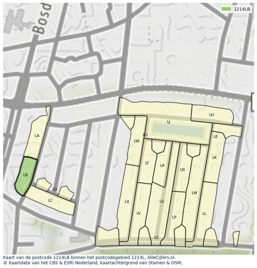 Afbeelding van het postcodegebied 1214 LB op de kaart.