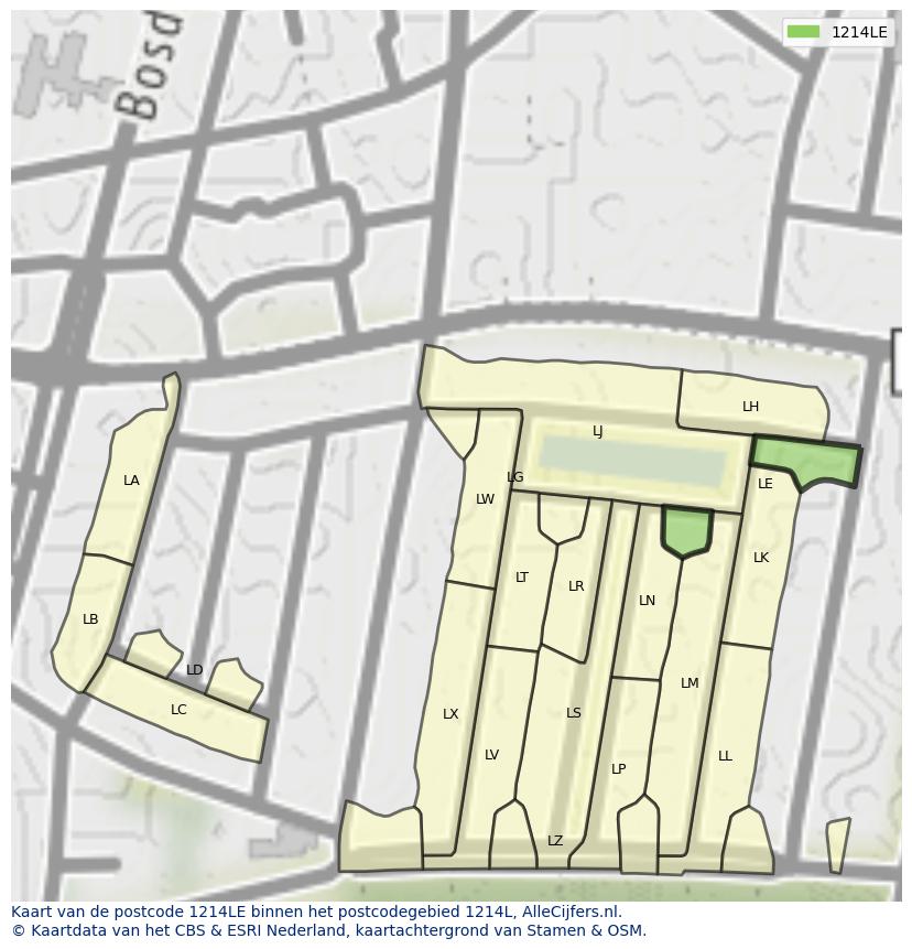 Afbeelding van het postcodegebied 1214 LE op de kaart.