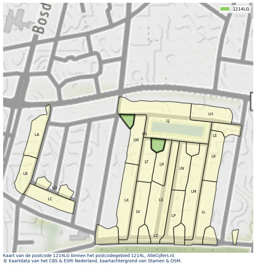 Afbeelding van het postcodegebied 1214 LG op de kaart.