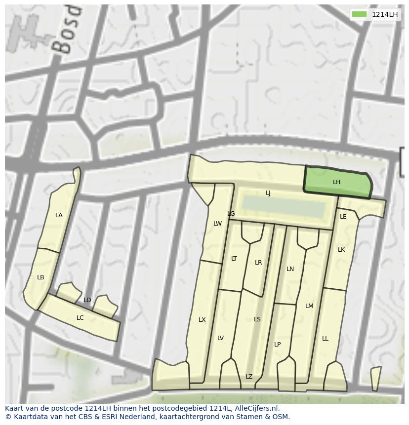 Afbeelding van het postcodegebied 1214 LH op de kaart.