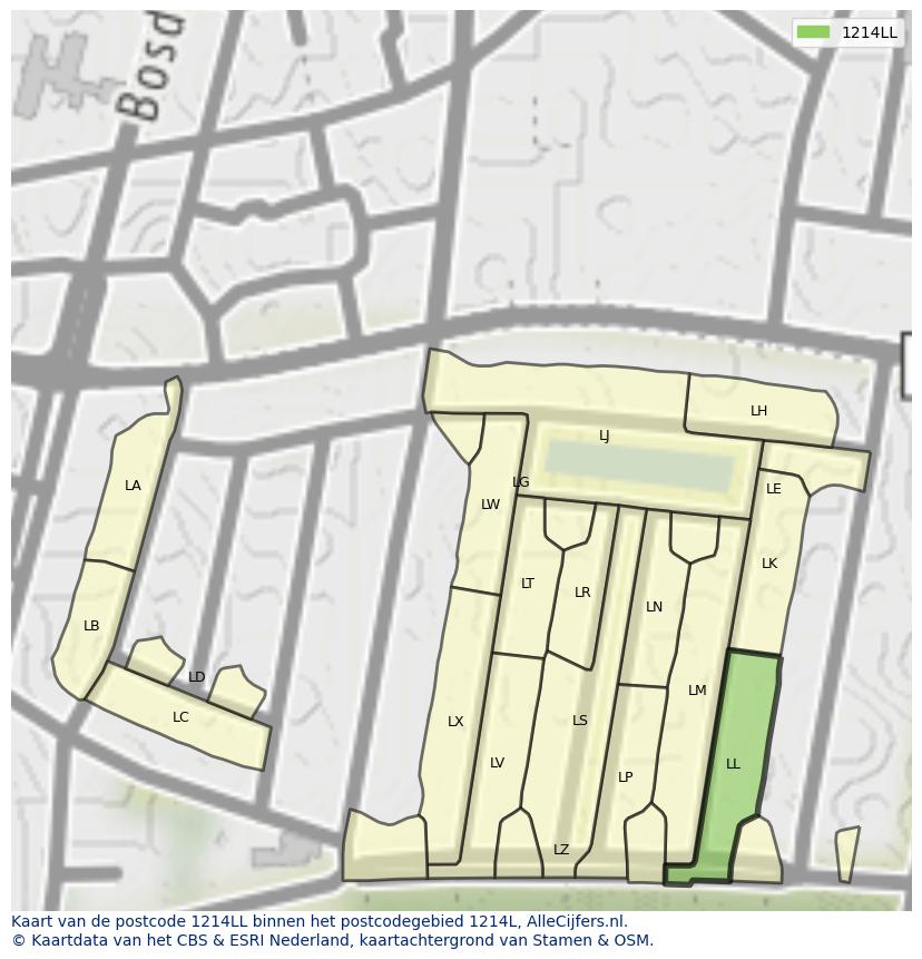 Afbeelding van het postcodegebied 1214 LL op de kaart.