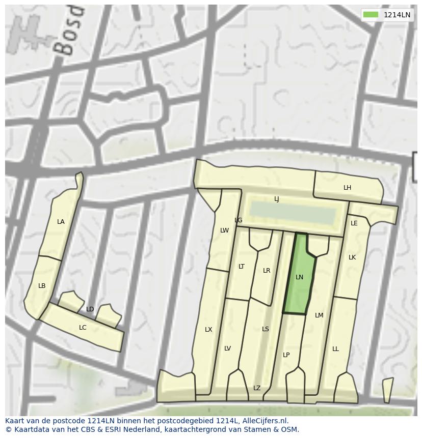 Afbeelding van het postcodegebied 1214 LN op de kaart.