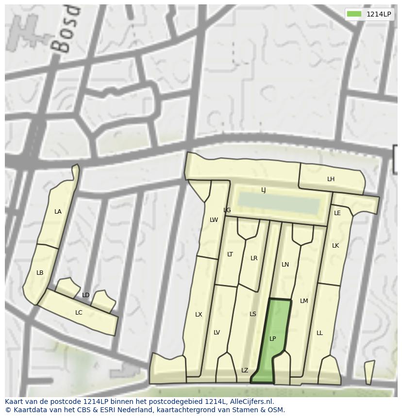 Afbeelding van het postcodegebied 1214 LP op de kaart.