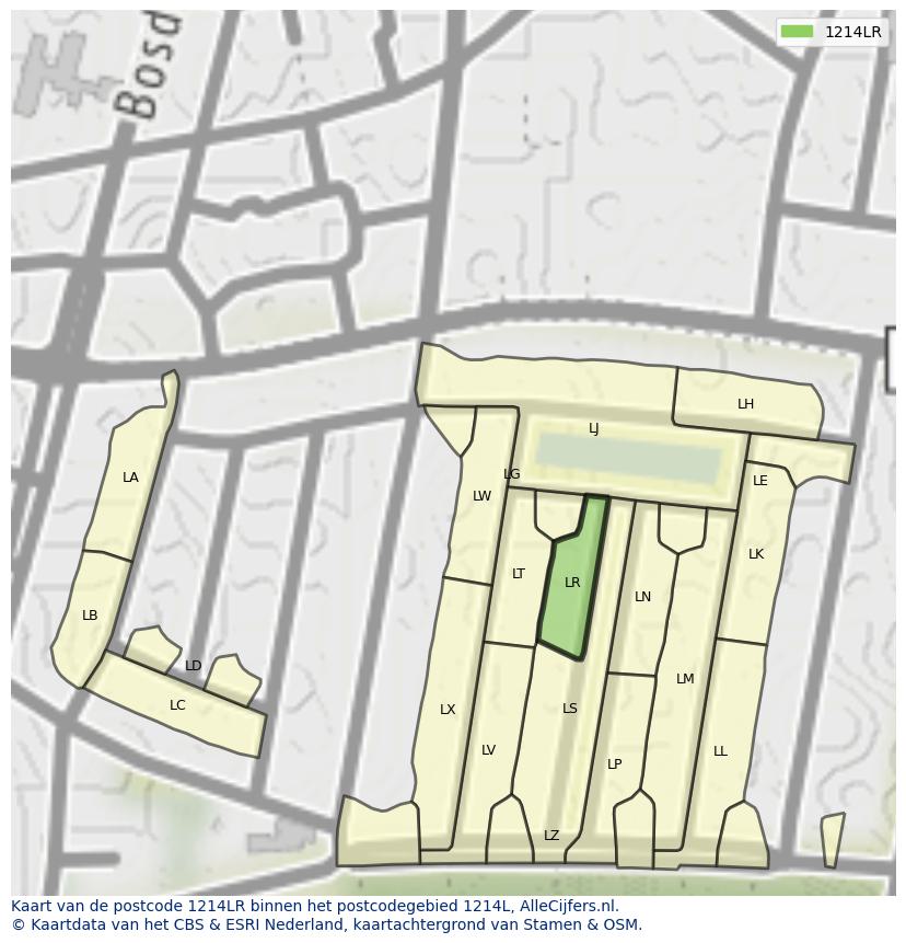 Afbeelding van het postcodegebied 1214 LR op de kaart.