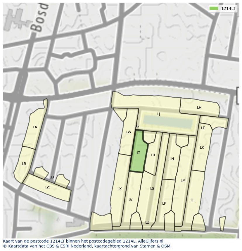 Afbeelding van het postcodegebied 1214 LT op de kaart.