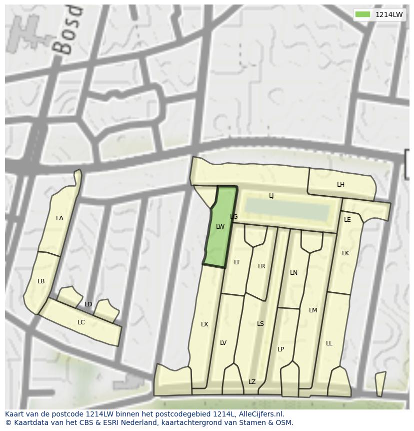 Afbeelding van het postcodegebied 1214 LW op de kaart.