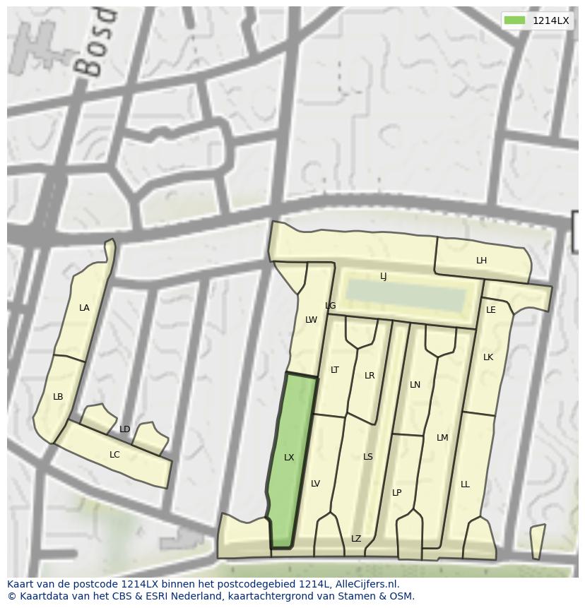Afbeelding van het postcodegebied 1214 LX op de kaart.