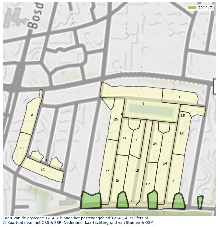 Afbeelding van het postcodegebied 1214 LZ op de kaart.