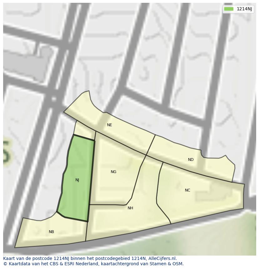 Afbeelding van het postcodegebied 1214 NJ op de kaart.