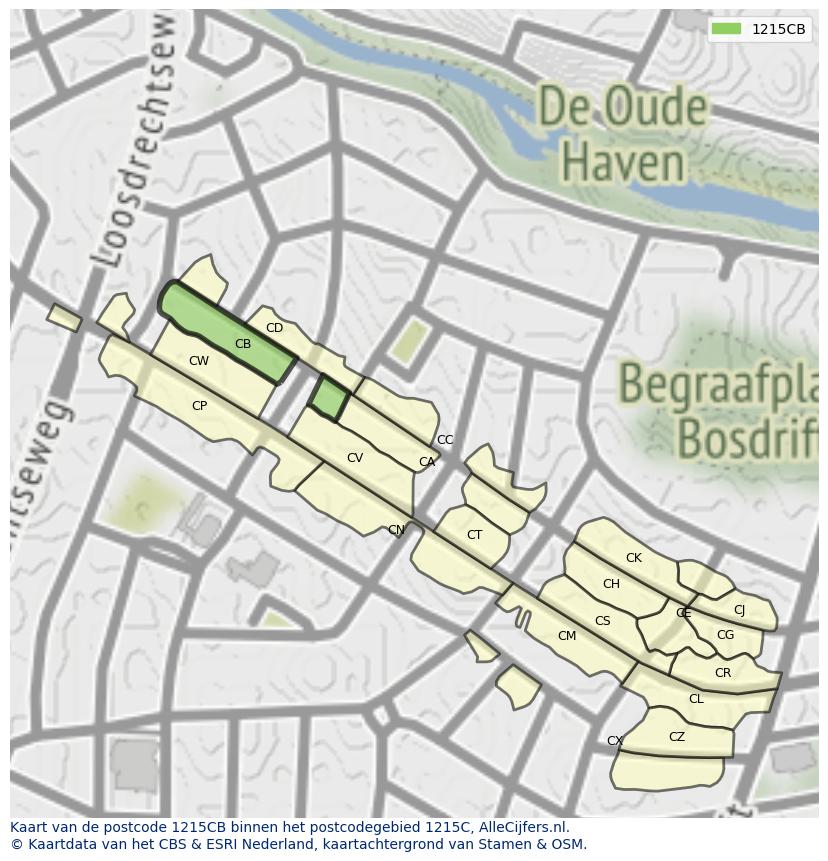 Afbeelding van het postcodegebied 1215 CB op de kaart.