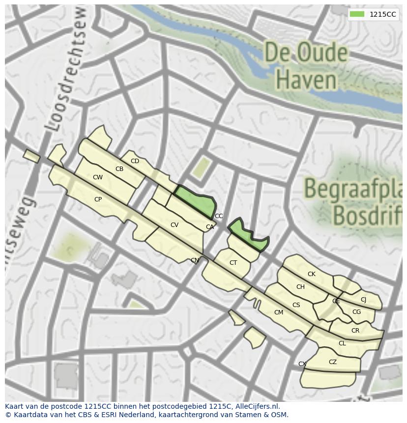 Afbeelding van het postcodegebied 1215 CC op de kaart.