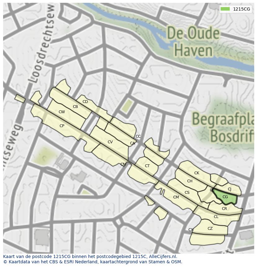 Afbeelding van het postcodegebied 1215 CG op de kaart.