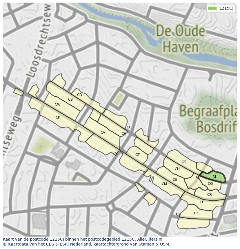 Afbeelding van het postcodegebied 1215 CJ op de kaart.