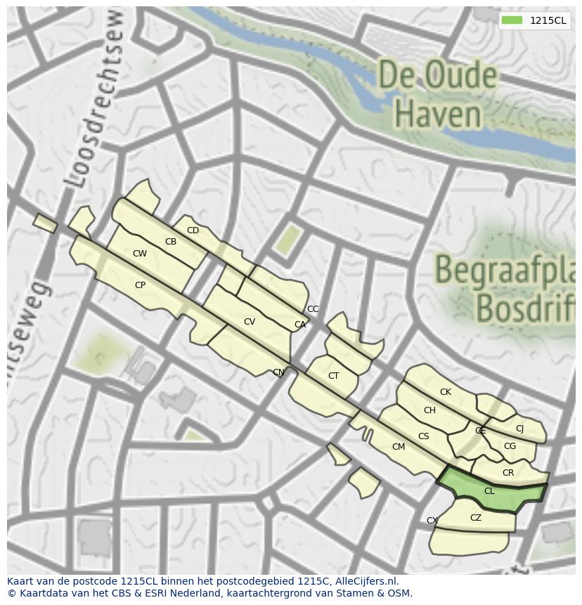 Afbeelding van het postcodegebied 1215 CL op de kaart.