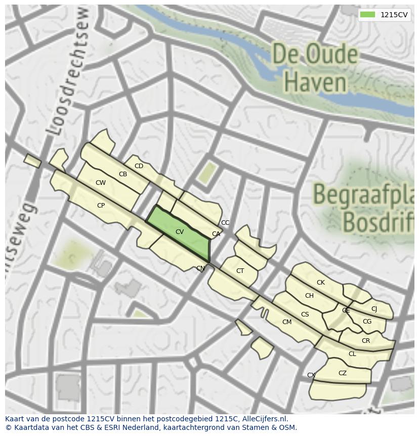 Afbeelding van het postcodegebied 1215 CV op de kaart.