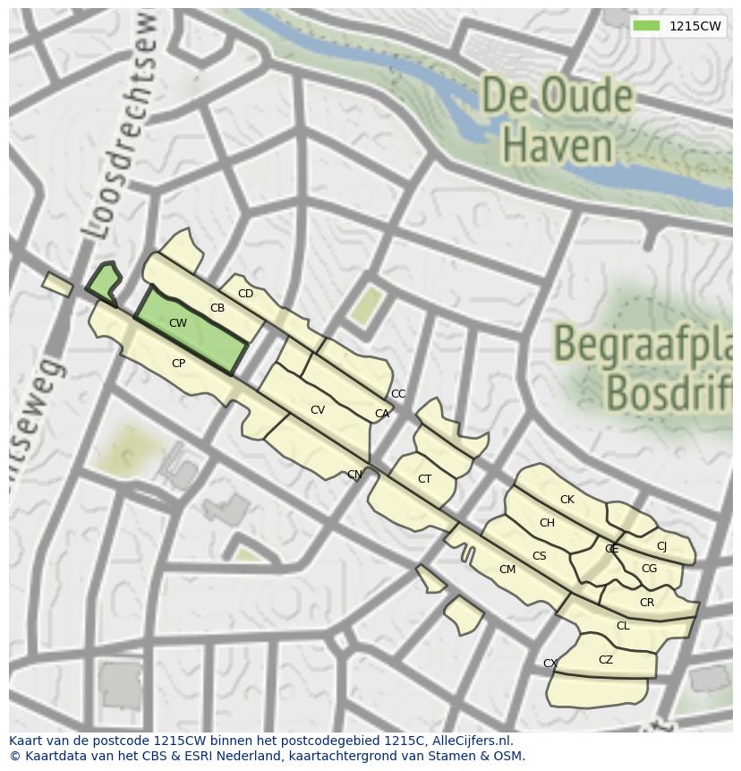 Afbeelding van het postcodegebied 1215 CW op de kaart.
