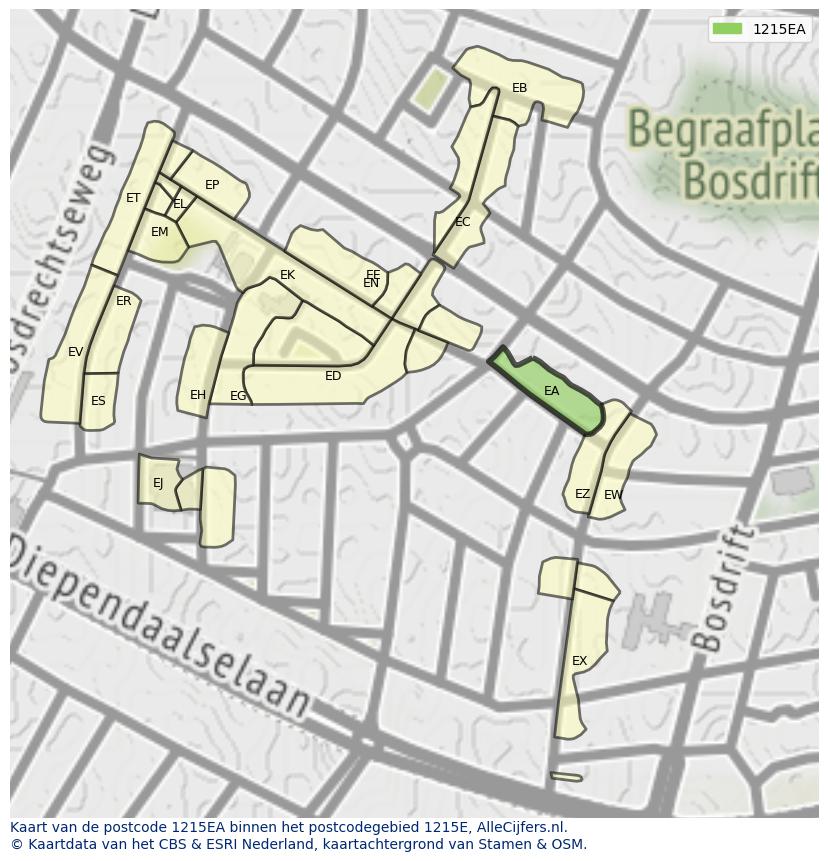 Afbeelding van het postcodegebied 1215 EA op de kaart.
