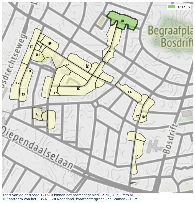 Afbeelding van het postcodegebied 1215 EB op de kaart.