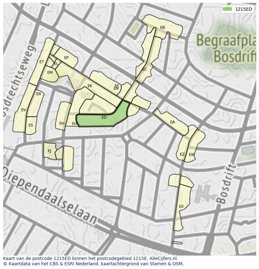 Afbeelding van het postcodegebied 1215 ED op de kaart.