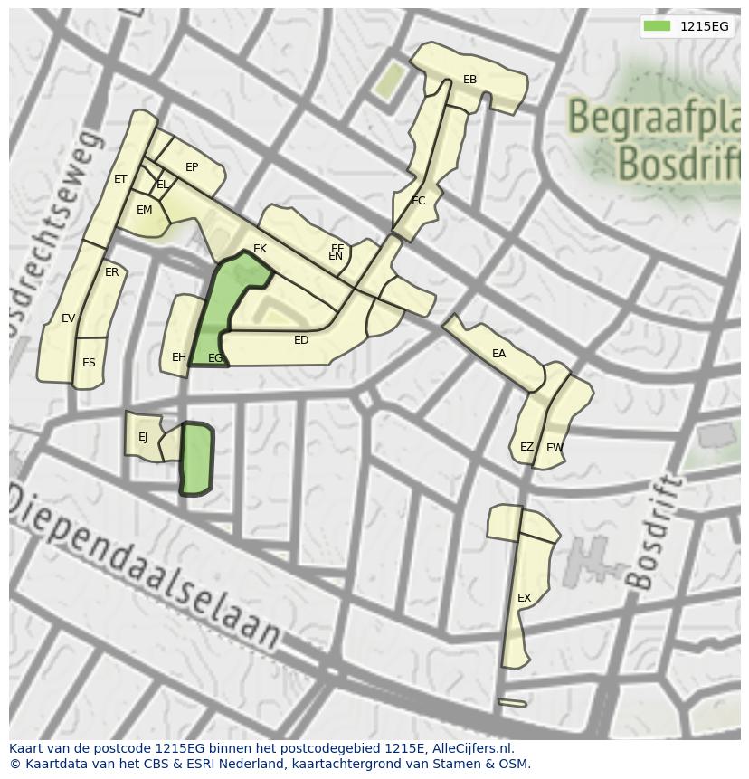 Afbeelding van het postcodegebied 1215 EG op de kaart.
