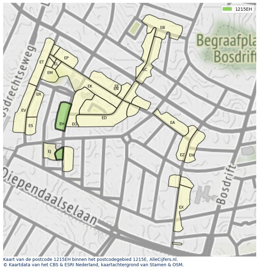 Afbeelding van het postcodegebied 1215 EH op de kaart.
