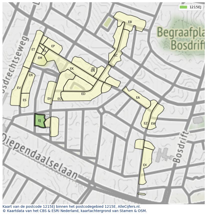 Afbeelding van het postcodegebied 1215 EJ op de kaart.