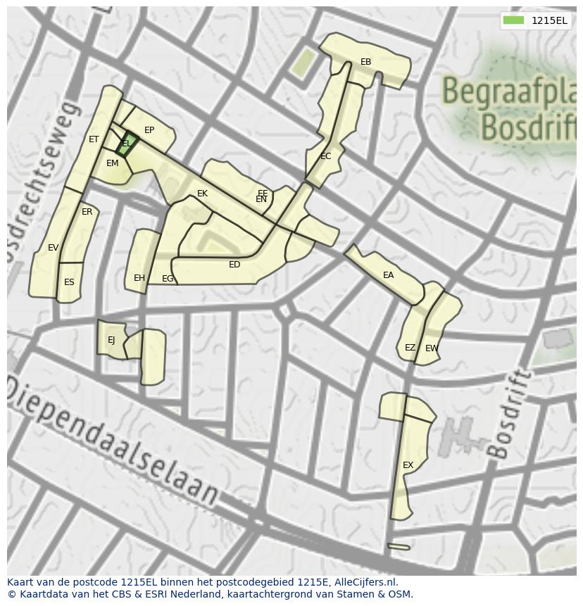 Afbeelding van het postcodegebied 1215 EL op de kaart.