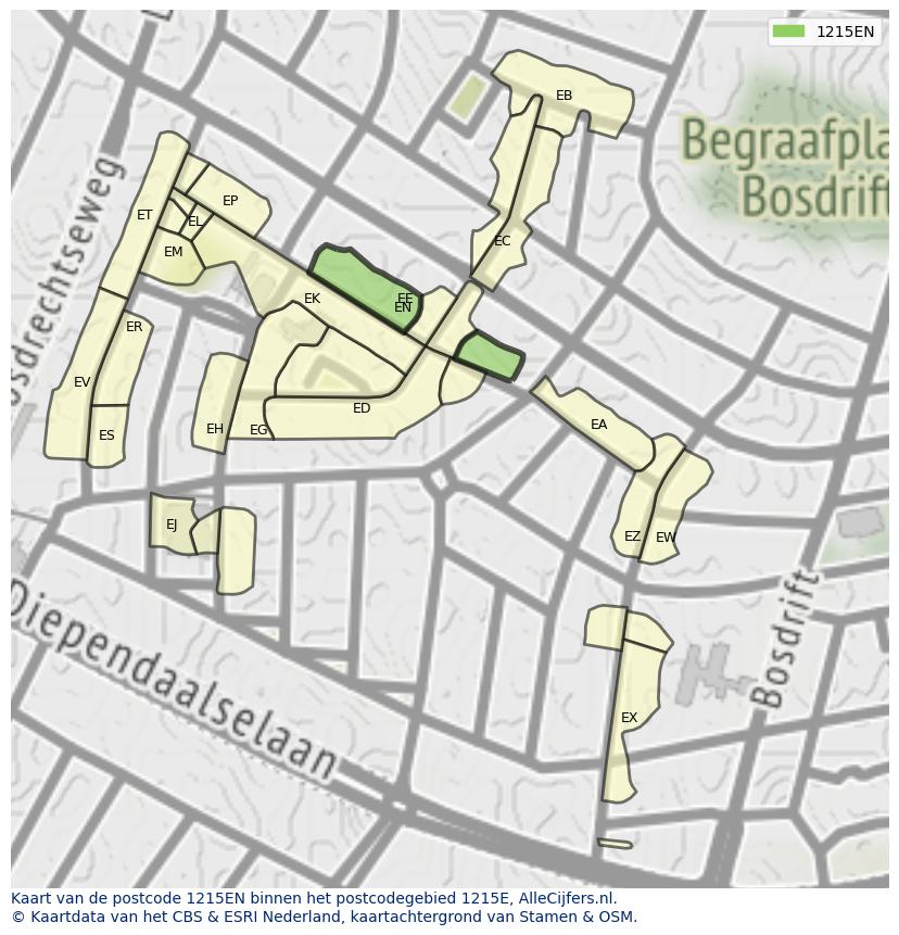 Afbeelding van het postcodegebied 1215 EN op de kaart.