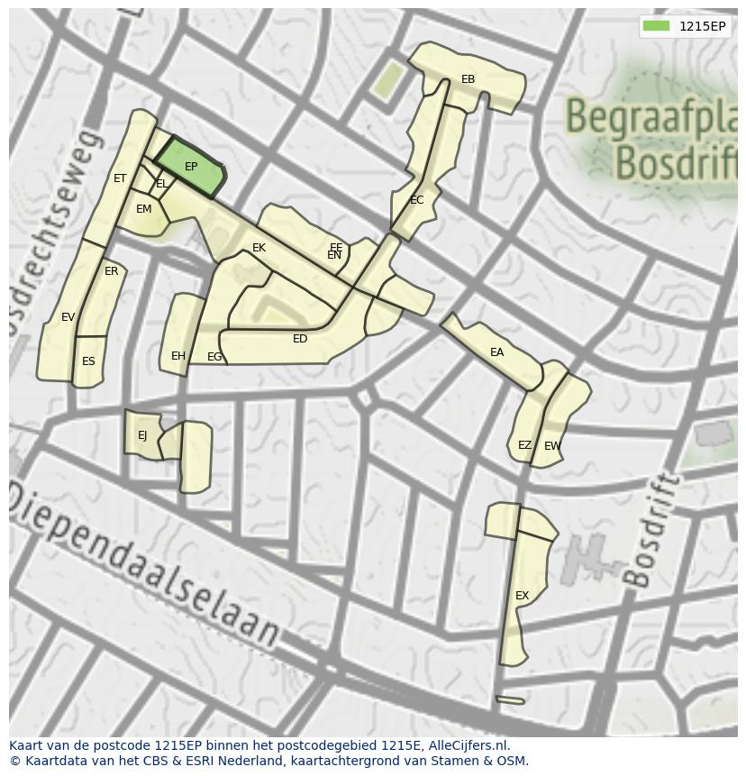 Afbeelding van het postcodegebied 1215 EP op de kaart.