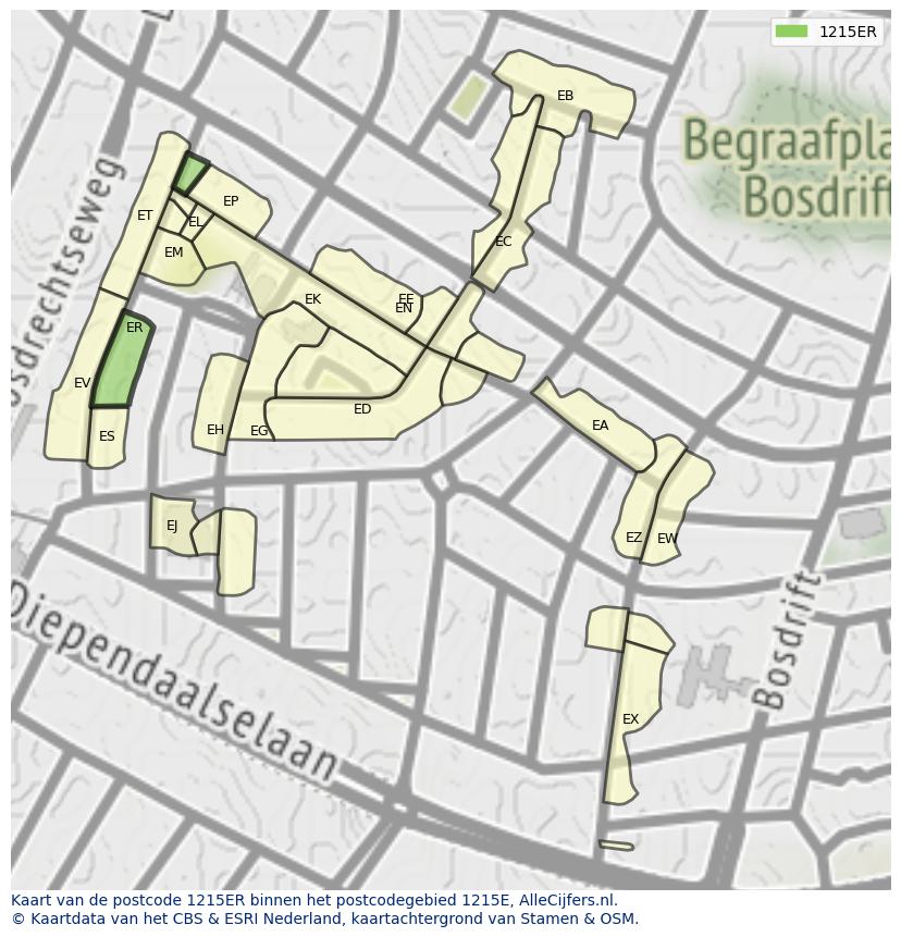 Afbeelding van het postcodegebied 1215 ER op de kaart.