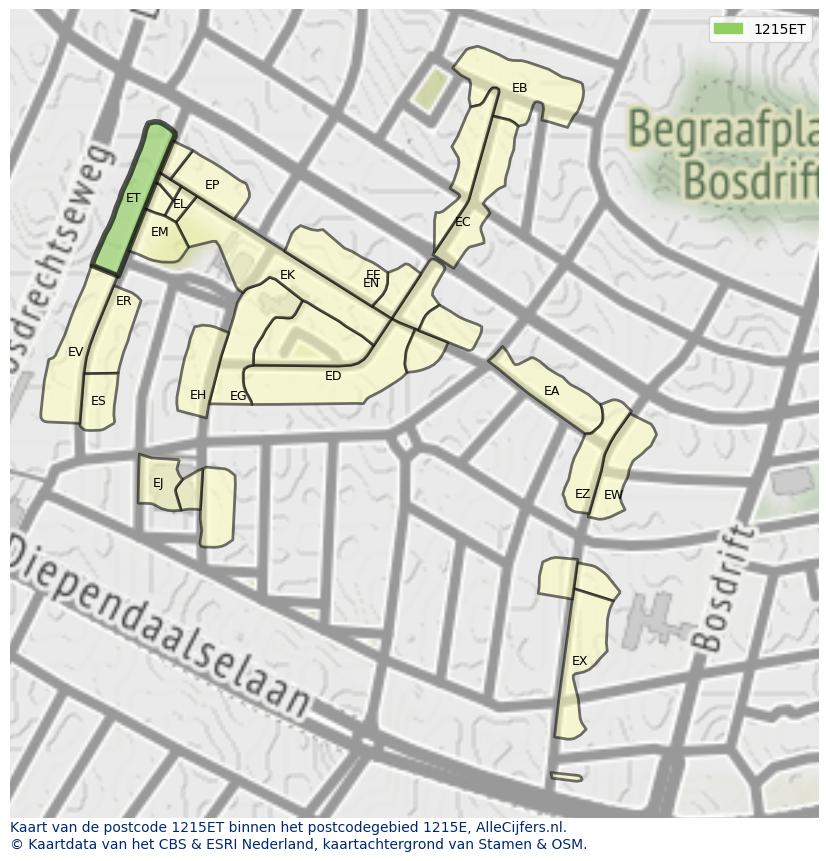 Afbeelding van het postcodegebied 1215 ET op de kaart.