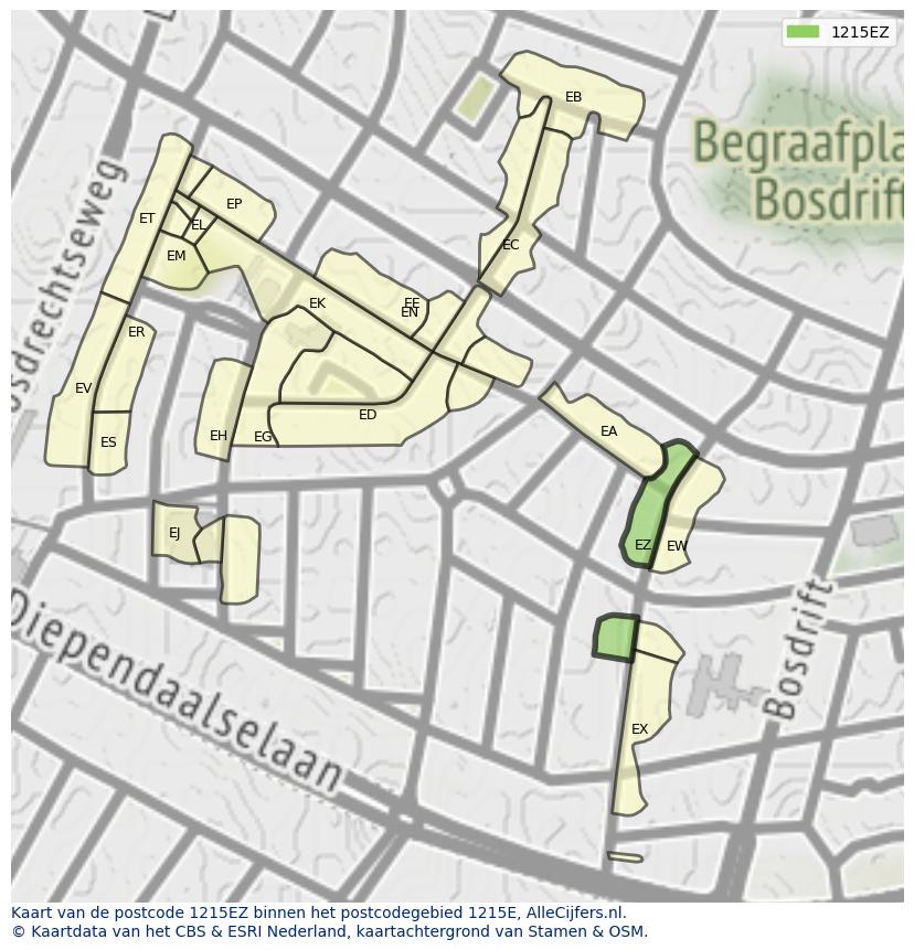 Afbeelding van het postcodegebied 1215 EZ op de kaart.