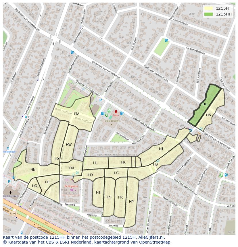 Afbeelding van het postcodegebied 1215 HH op de kaart.