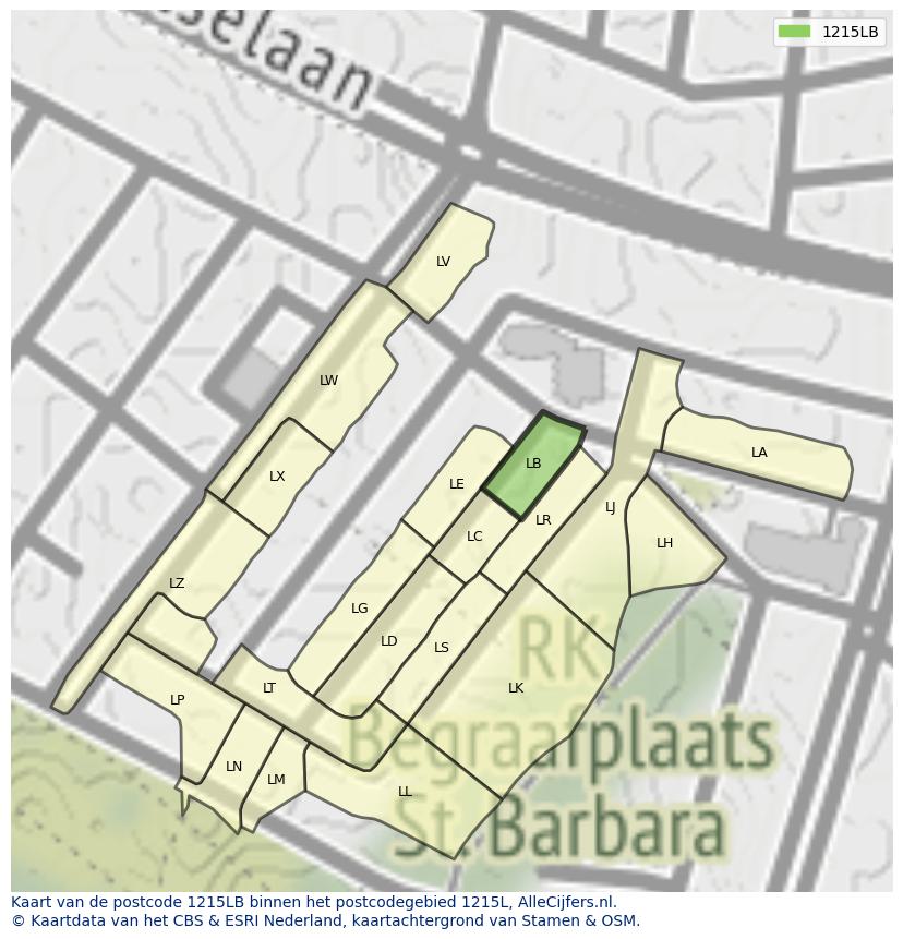 Afbeelding van het postcodegebied 1215 LB op de kaart.