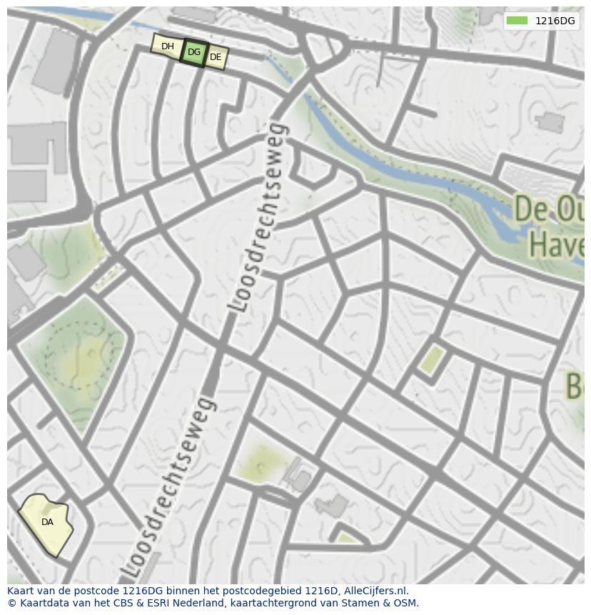 Afbeelding van het postcodegebied 1216 DG op de kaart.