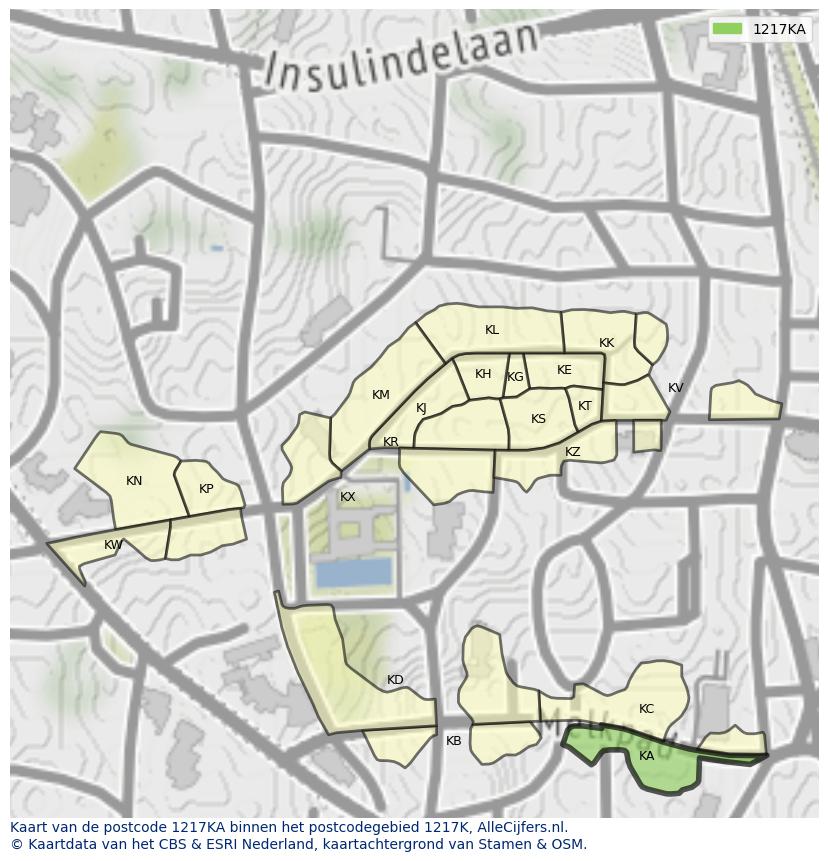 Afbeelding van het postcodegebied 1217 KA op de kaart.