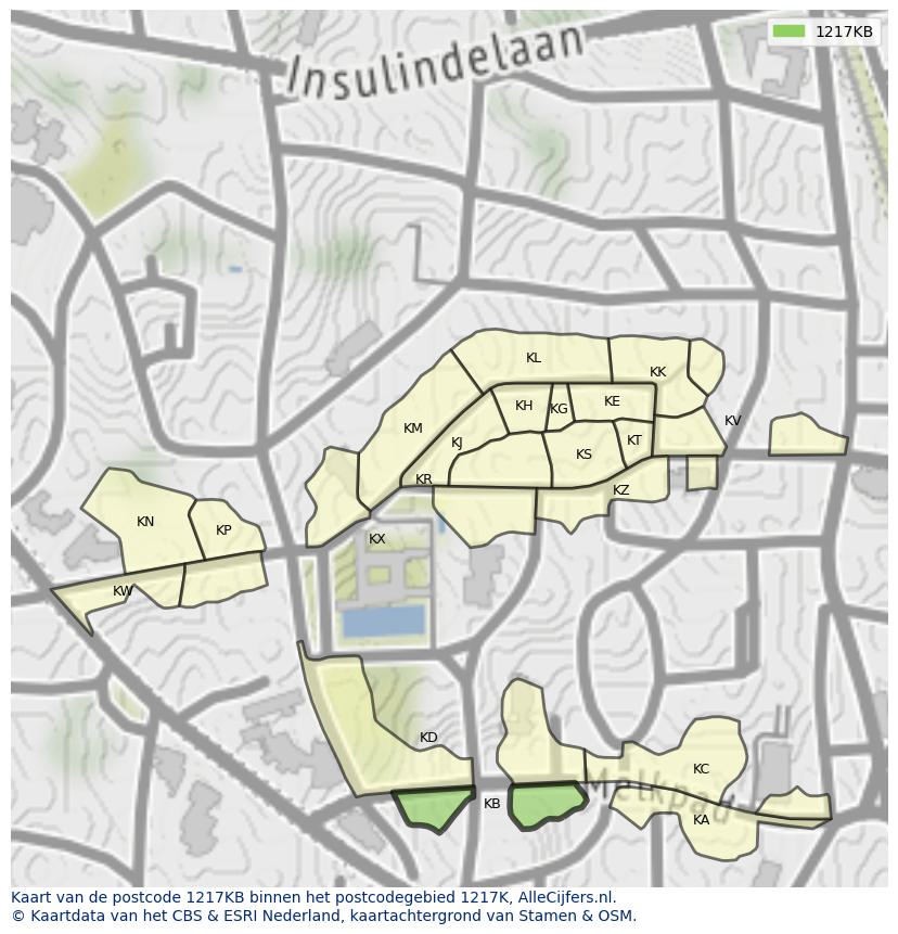 Afbeelding van het postcodegebied 1217 KB op de kaart.