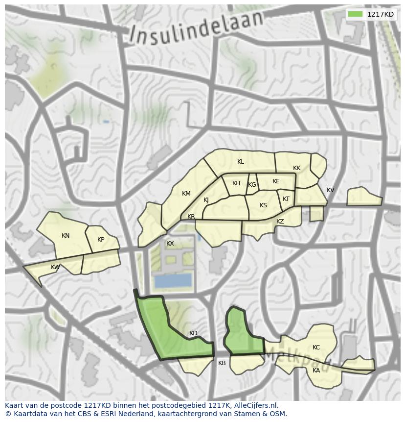 Afbeelding van het postcodegebied 1217 KD op de kaart.